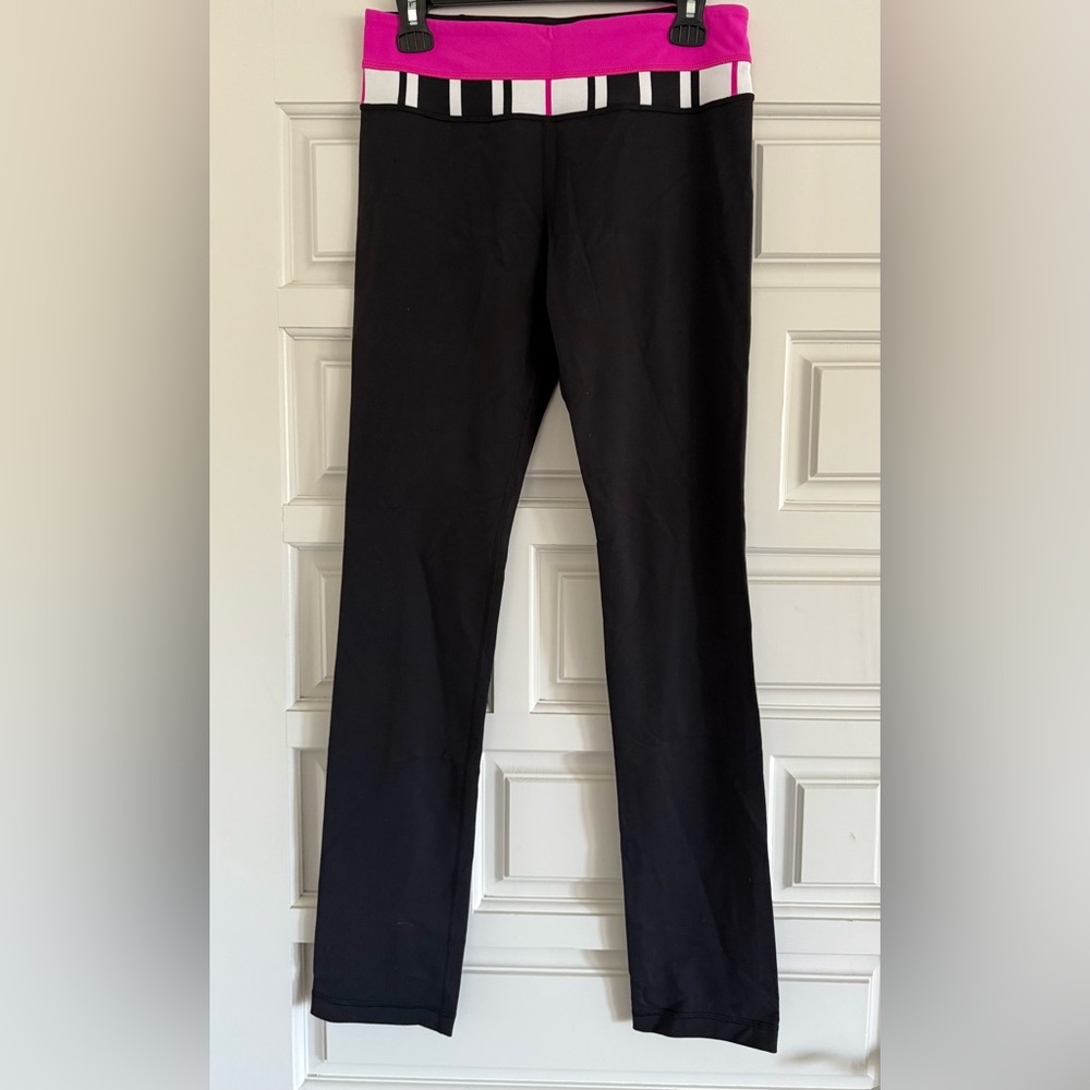 NWT Lululemon Skinny Groove Black Pink Leggings Full-On Luon Size 8